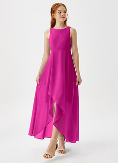 Azazie Lizette Junior Fuchsia A-Line Pleated Chiffon Dress image4
