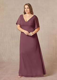 Azazie Alessa Moeder van de bruid jurken A-Lijn Jurk van Chiffon V-hals geplooid Sangria image9