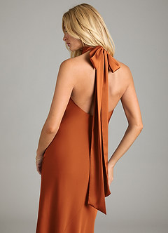 Azazie Velli Bridesmaid Dresses Cinnamon Mermaid High Neck Stretch Satin Dress image2
