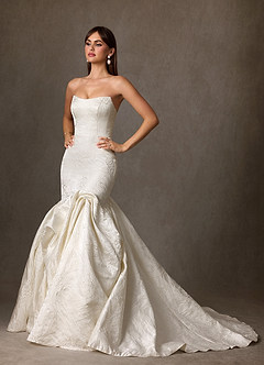 Azazie Quinta Wedding Dresses Antique White Mermaid Strapless Floral Jacquard Dress image3