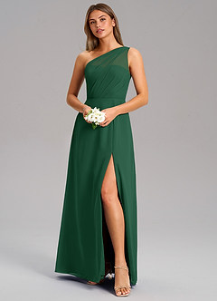 Azazie Phaedra Bridesmaid Dresses Dark Green A-Line One Shoulder Chiffon Dress image4