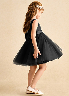 Azazie Jani Flower Girl Dresses Black A-Line Bow Tulle Dress image3