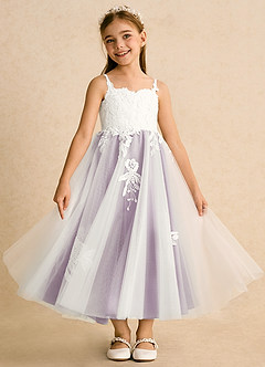 Azazie Coraline Flower Girl Dresses Ivory Frosted Lilac A-Line Lace Dress image3
