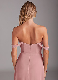Azazie Aaron Bridesmaid Dresses Dusty Rose A-Line Off the Shoulder Chiffon Convertible Dress image8