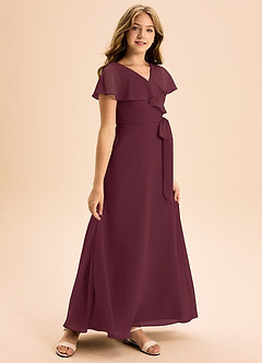 Azazie Lainey Junior Cabernet A-Line with Pockets Chiffon Dress image1