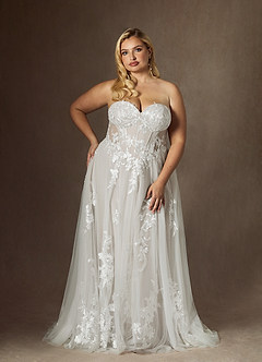 Azazie Aurorie Vestidos de novia Vestido de Diamante Blanco de Tul de Corte en A con Lentejuela image7