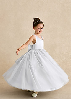 Azazie Peanut Flower Girl Dresses White A-Line Strap Tulle Dress image5