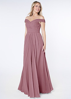 Azazie Audrianna Bridesmaid Dresses Vintage Mauve A-Line Off-The-Shoulder Gathered Chiffon Convertible Dress image2
