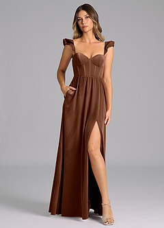 Azazie Denisse Robes de demoiselle d'honneur Robe Trapèze en velours Rayé Ombre image1