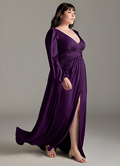 Azazie Norah Bridesmaid Dresses Grape A-Line Stretch Satin Dress image10