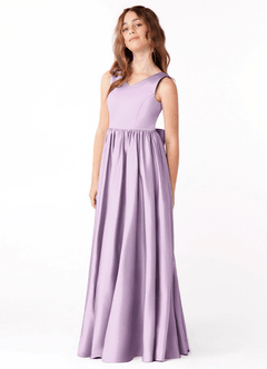 Azazie Hathaway Junior Frosted Lilac A-Line Bow Stretch Satin Dress image4