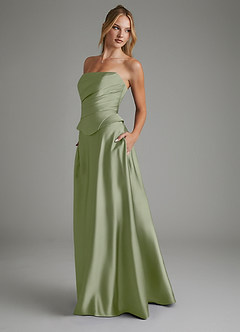 Azazie Amina Bridesmaid Dresses Pistachio A-Line Corset Stretch Satin Dress image6