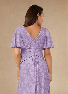 Azazie Emmeline Mother of the Bride Dresses Lilac A-Line Pleated Floral Burnout Dress image6