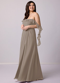 Barbie ♥ Azazie Bridesmaid Dresses Taupe A-Line Off the Shoulder Chiffon Convertible Dress image11