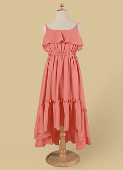 Azazie Karmen Blumenmädchenkleider A-Linie Gestreift Chiffon Kleid Lachsrosa image6