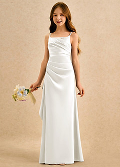 Azazie Cannoli Girls Formal 플라워 걸 드레스 A라인 주름진 매트 새틴 플로어 길이 드레스 image5