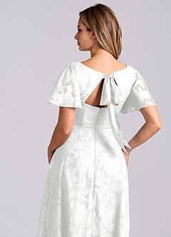 Azazie Kimber Bridesmaid Dresses White A-Line with Pockets Floral Burnout Dress image2