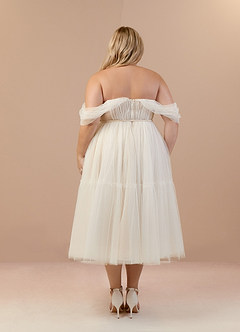 Azazie Vienna Wedding Dresses A-Line Off-The-Shouler Tulle Tea-Length Dress image9