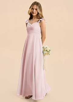 Azazie Dory Junior Blushing Pink A-Line Ruched Chiffon Dress image5