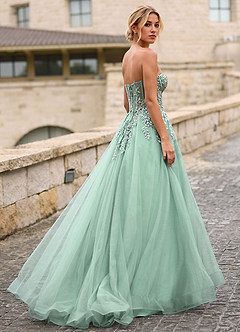 Celeste Light Green Rhinestone Sheer Lace Prom Dress image7
