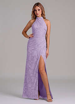 Azazie Jemma 신부 들러리 드레스 쉬스 주름진 플로럴 번아웃 바닥 길이 드레스 image4