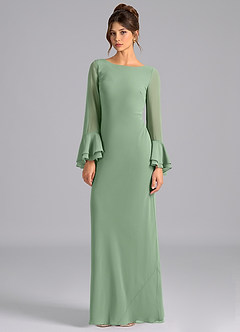 Azazie Leone Robes de demoiselle d'honneur Robe Sirène en Mousseline de soie Corset Matcha image5