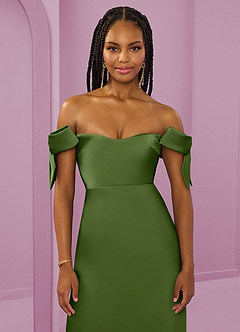 Barbie ♥ Azazie Jurken voor bruidsmeisjes Converteerbaar Jurk van Stretch Satijn met Kolom Off the Shoulder Jeneverbes image5