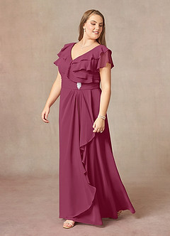 Azazie Snapdragon Mother of the Bride Dresses Mulberry A-Line V-Neck Ruched Chiffon Dress image8