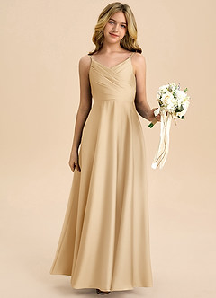 Azazie Bug Junior Linia A Pofałdowany Satyna elastyczna Długość podłogi Młodsza druhna Sukienka image6