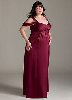 Azazie Rhea Maternity Bridesmaid Dresses A-Line Off-The-Shouler Pleated Stretch Satin Floor-Length Dress image10