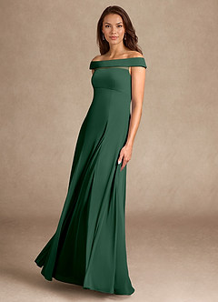 Azazie Ewa Mother of the Bride Dresses Dark Green A-Line Off the Shoulder Mesh Dress image4