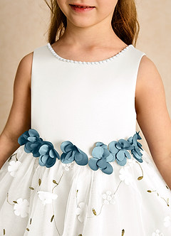 Azazie Starri Flower Girl Dresses Ivory Moody Blue Ball-Gown Beaded Matte Satin Dress image8