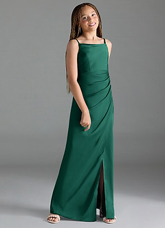 Azazie Leonis Junior Emerald A-Line Pleated Stretch Satin Dress image3