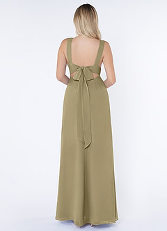 Azazie Christiana Robes de demoiselle d'honneur Robe Trapèze en Mousseline de soie Col V plissé Vert Mousse image2