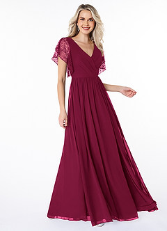 Azazie Zella Bridesmaid Dresses Burgundy A-Line Lace Chiffon Dress image3