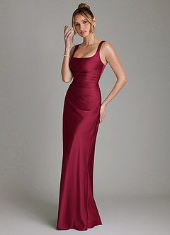 Azazie Agustina Robes de demoiselle d'honneur Robe Sirène en Satin extensible Corset Bourgogne image5