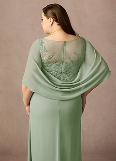 Azazie Hera vestidos de madre de la novia Vestido de Salvia Polvorienta de Gasa de Corte En A con Capa de encaje image12