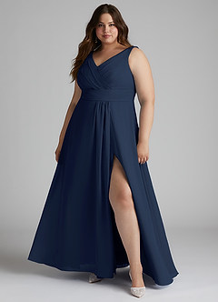 Azazie Karina Bridesmaid Dresses Dark Navy A-Line Pleated Chiffon Dress image6
