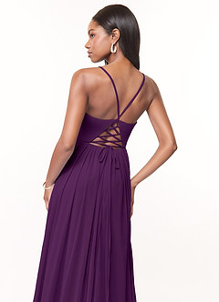 Azazie Marsol Bridesmaid Dresses Grape A-Line Corset Mesh Dress image4