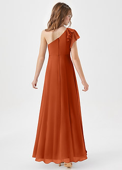 Azazie Arabella Junior Vestido de Naranja Quemada de Gasa de Corte en A con Volante image6