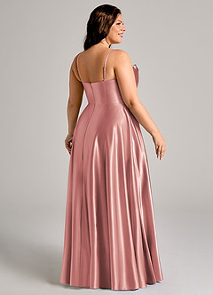 Azazie Elle Bridesmaid Dresses Dusty Rose A-Line with Pockets Metallic Satin Dress image5