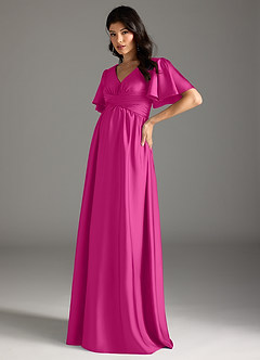 Azazie Verna Maternity Bridesmaid Dresses A-Line Ruched Stretch Satin Floor-Length Dress image4