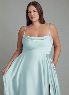 Azazie Elle Bridesmaid Dresses Mist A-Line Pleated Stretch Satin Dress image10