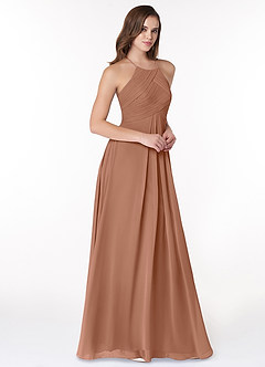 Azazie Ginger Bridesmaid Dresses Bronzer A-Line Halter Pleated Chiffon Dress image1