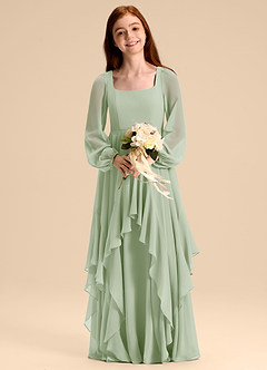 Azazie Clara Junior Abito A-Line in Chiffon Blusa Verde Salvia image6