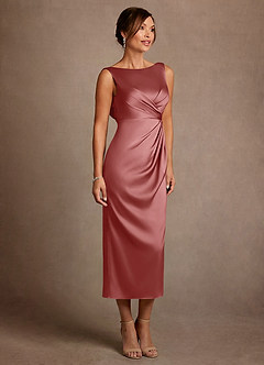 Azazie Mazhe Suknie dla Matki Panny Młodej Linia A Pofałdowany Satyna elastyczna Długość herbaty Sukienka image4