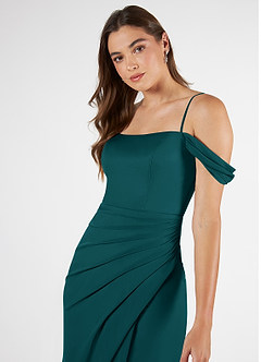 Azazie Kit Bridesmaid Dresses Peacock Mermaid Off the Shoulder Mesh Dress image6