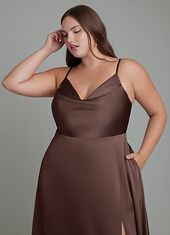 Azazie Sarella Bridesmaid Dresses Ganache A-Line Pleated Stretch Satin Dress image9