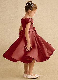 Azazie Pearl Flower Girl Dresses Terracotta Ball-Gown Pleated Matte Satin Dress image3