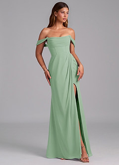 Azazie Johana Brautjungfernkleider Wandelbar Meerjungfrau-Linie Schulterfrei Chiffon Kleid Matcha image6